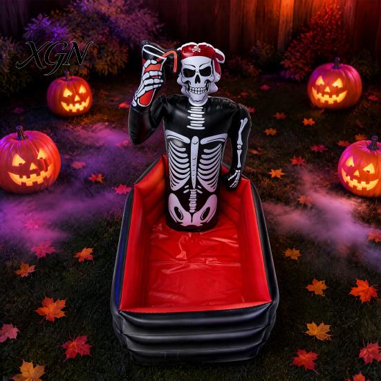 Funny Halloween Gifts for Friends Inflatable Skull Ice Bucket, Pirate Skeleton Drink Cooler Party, Leakproof Events Thickened PVC Portable Beverage