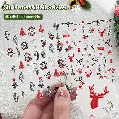 1Sheet Relief Christmas Nail Art Sticker Christmas Tree Elk Snowflakes Nail Art Stickers Xmas Manicure Decals