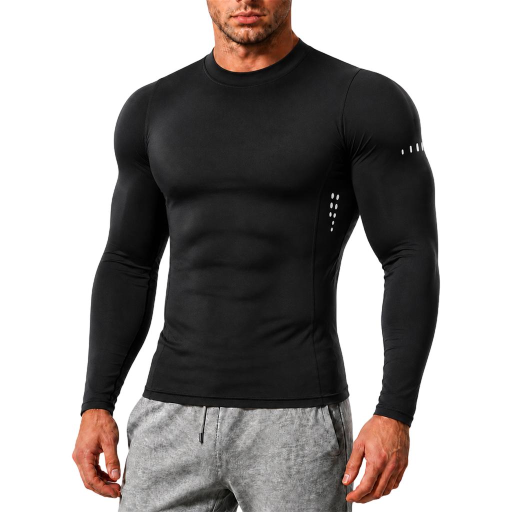 T-shirt de compression à manches longues pour homme, col haut, t-shirt athlétique, coupe ajustée, séchage rapide, haut d'entraînement fitness, t-shirt d'entraînement extensible