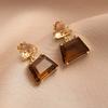 Trendy Cubic Zirconia Copper Drop Earrings For Women Girls Brown Crystal Pendant Earring Party Birthday Daily Jewelry