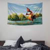 Funny Rooster Cartoon Tapestry  Colorful Autumn Landscape Design Perfect for Kids Room Decor Large Wall Hanging Artwork