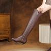 Krazing Pot Cow Skin Autumn Winter Shoes Low Heels Brand Shoes Big Size 45 Size 44 Size 46 Women Zipper Keep Warm Knee Boots