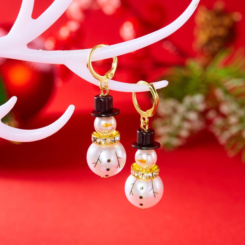 New Christmas Snowman Dangle Earrings For Women Imitation Pearl Beaded Snowman With Black Hat Scarf Drop Earring Party Jewelry