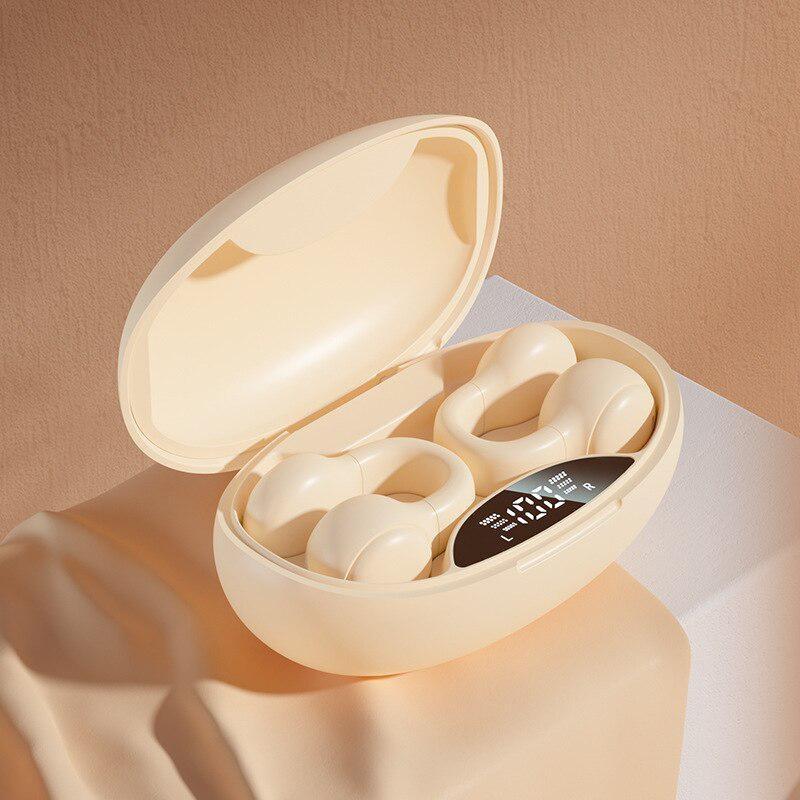 

New Bluetooth Headphones Wireless Earphone Bone Conduction Bluetooth Headset No Ear In Ear Painless Sports Earclip Headset абрикосовый