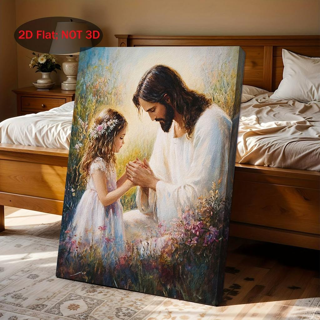Canvas Artwork Featuring And a Young Girl in Prayer, Representing Christian Art.Makes a Lovely Holiday Present Or a Beautiful Gift for Family