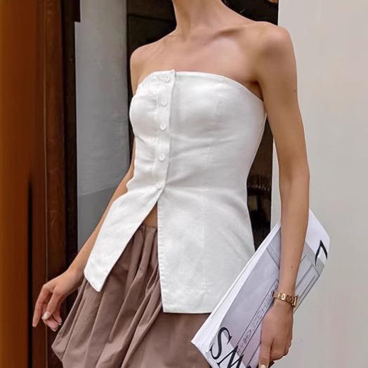 Commuter simple white tube top women's summer French design sense sleeveless waist top women's clothing