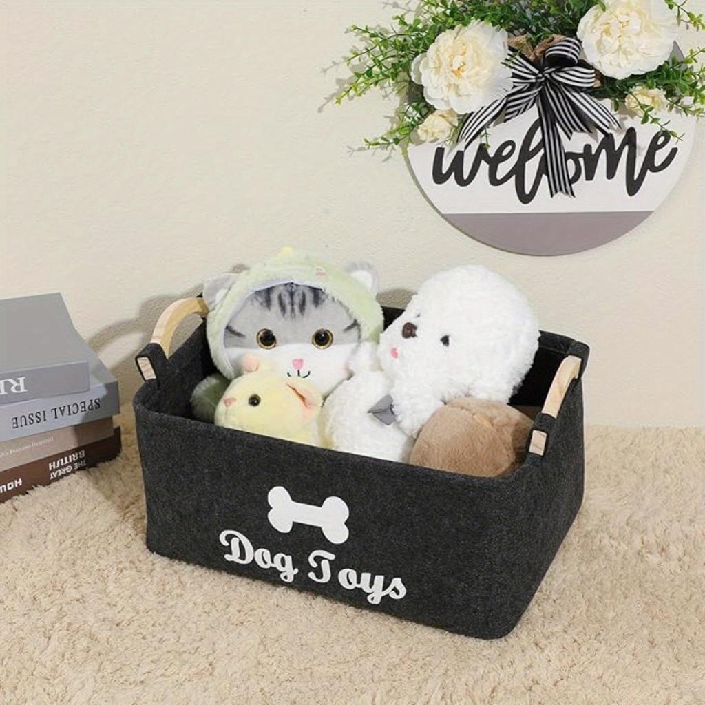 Multifunctional Felt Storage Basket Wooden Handle Pet Toys Home Organization Living Room Bedroom Use