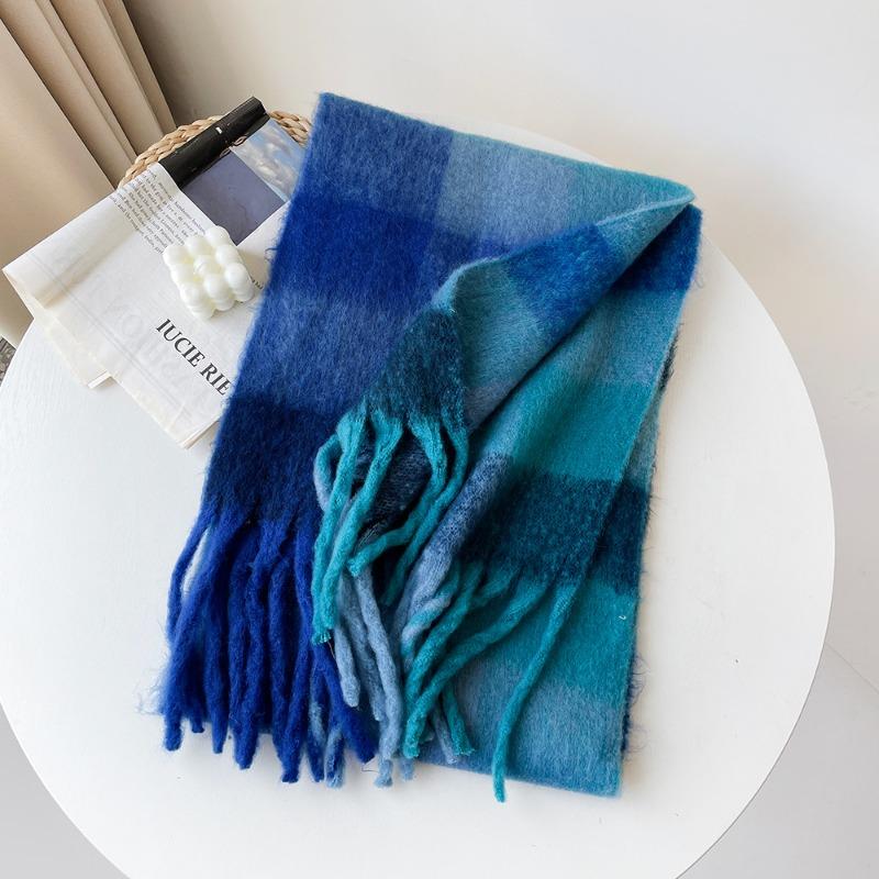 Winter neuer karierter Schal für Paare, warmer, dicker Mohair-Winterschal für Damen