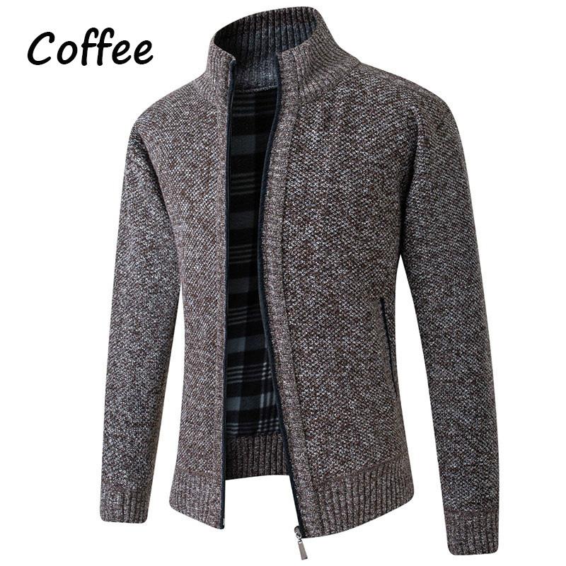 Men's Casual Knit Cardigan Sweaters Slim Fit Fleece Full Zip Thick Knitted Cardigan Winter Outwear