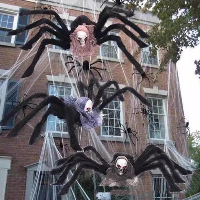 75cm Halloween Simulated Skull Spider Giant Black Spider Decor Haunted House Prop Indoor Outdoor Decor Haunted House Prop Toy