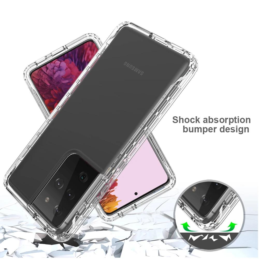 2 in 1 Rugged Armor Transparent Acrylic Shockproof Case For Samsung Galaxy Note 20 Ultra S21 FE 10 Lite S20 Plus Back Cover
