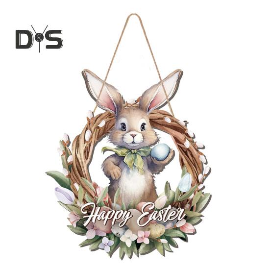 

Пасхальна табличка на дверях Кролик-гном Квітка Яйце на дверях Вивіска на дверях Вішалка на передніх дверях Дерев’яна Весняне свято Декоративна табличка на стіні C