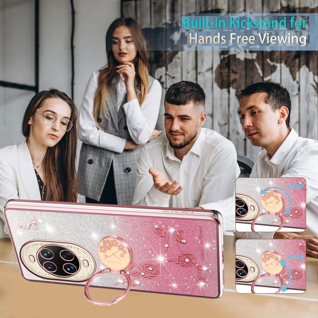 KADEM Pour Huawei nova 14 Ultra 5G Étui Anneau Support TPU Fleurs Coque de Téléphone Paillettes Dégradé