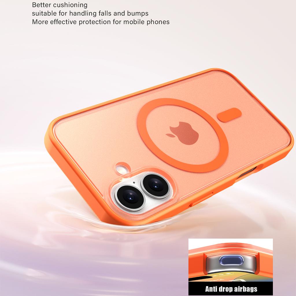 För iPhone 16 Skal Kompatibelt med MagSafe Hudkänsla Frostat PC+TPU Telefonskal