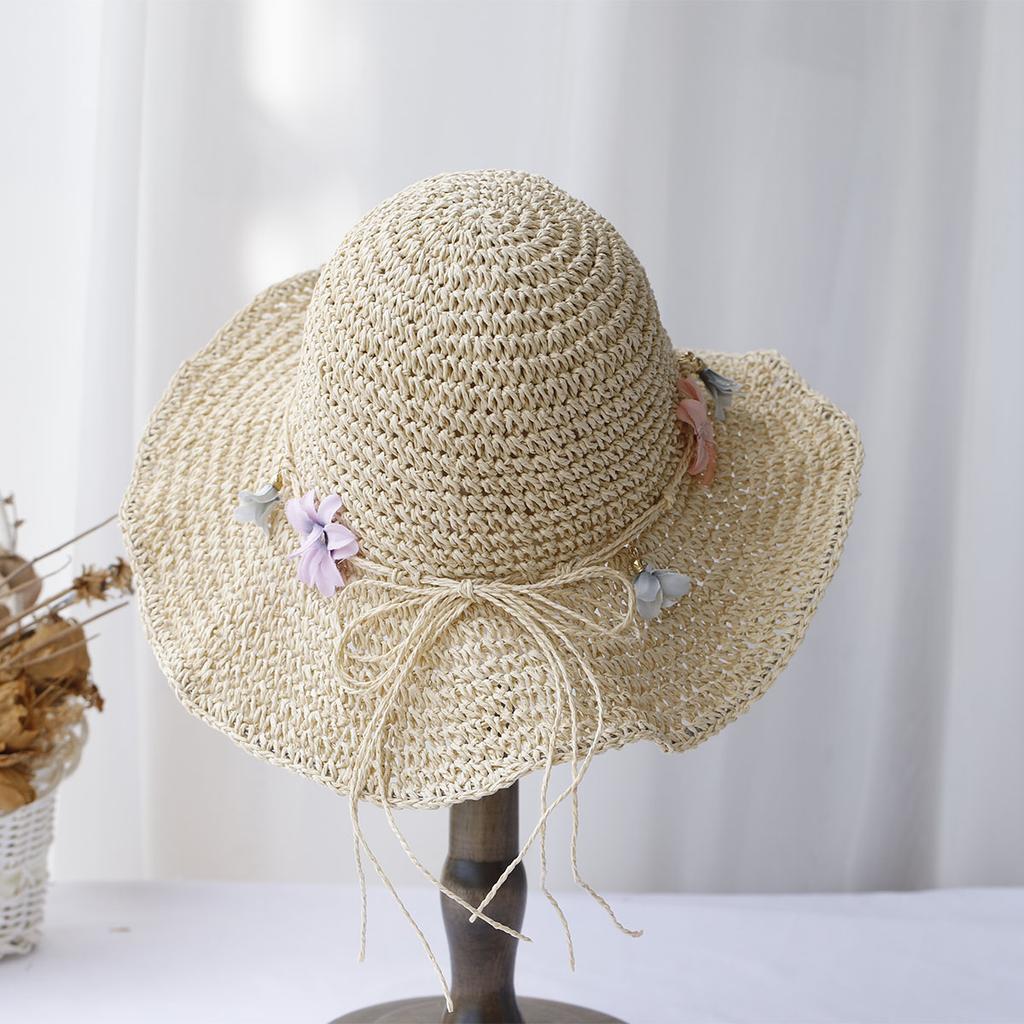 sun hat floral fashion Style bucket hat Multicolor Foldable Sun Crochet Hat For Beach, Travel And Vacation handmade straw hat