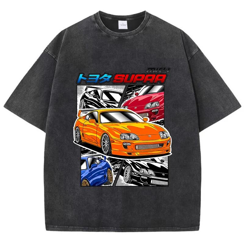 Tricouri Spălate Street Woman Imprimeu Comic Supra Racing Mânecă Scurtă Bumbac Confortabil Mărimi Mari Topuri Haine de Vară