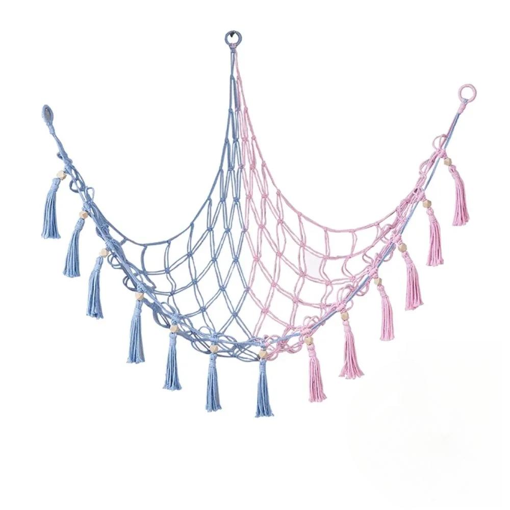 Toy Hammocks Creative Wall Corner Hanging Storage Net Organizer Minimalist Style Woven Cotton Rope Storage Mesh Hammock