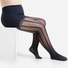 Plus Size Vertical Stripe Jacquard Tights  Sexy See-Through Sheer Stockings  Tummy Control Waistband Gusset Crotch Pantyhose 4Xl