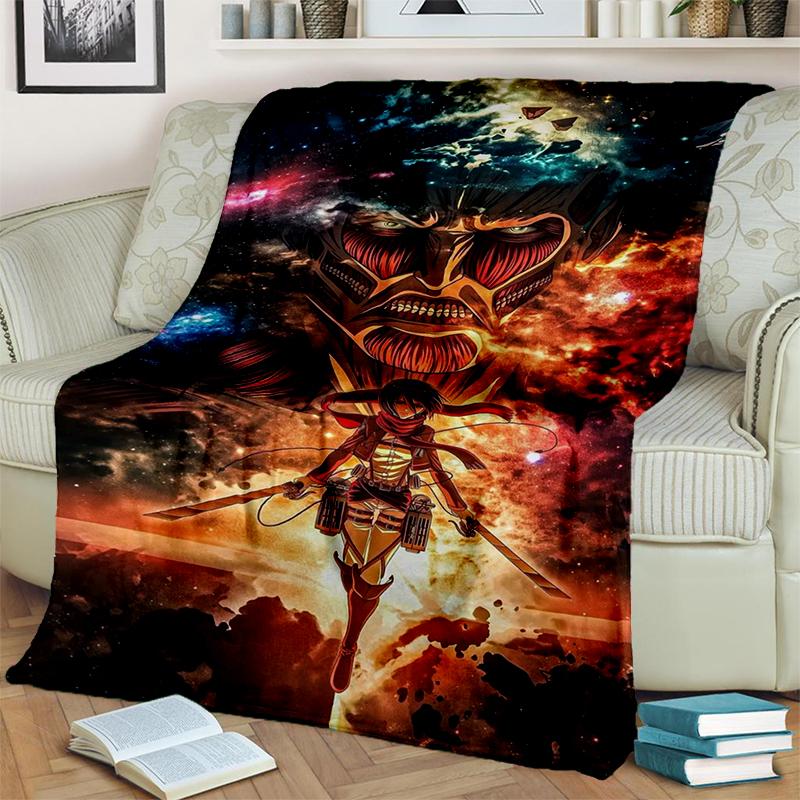 3D Cartoon Attack on Titan Eren Mikasa Anime Blanket,Soft Throw Blanket for Home Bedroom Bed Sofa Travel Picnic Cover Kids Gift