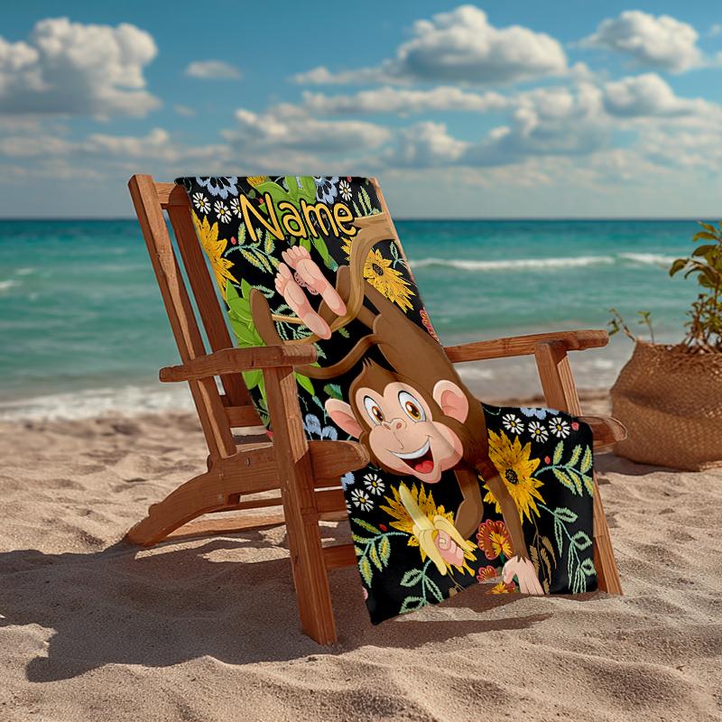 Custom Name Ultra-Soft Beach Towel with Monkey Theme,Ideal for Pool - Camping, Diving - Perfect Travel Essential, Vibrant Beach Towel.