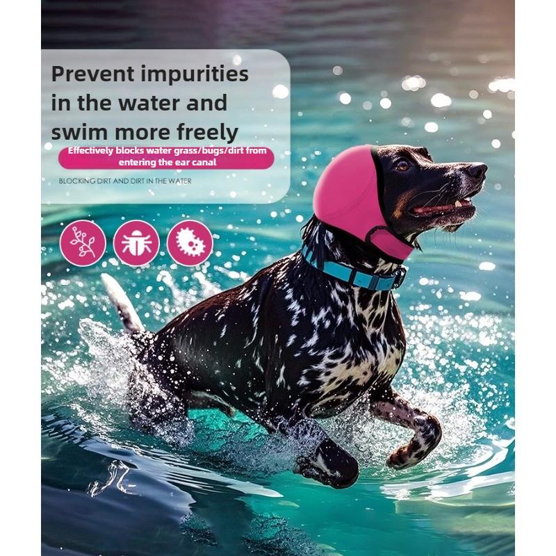 Pet Dog Ear Muffs - Summer Swimming Waterproof Headgear Noise Reduction & Soundproofing Anti-Fright Emotional Calming Headgear
