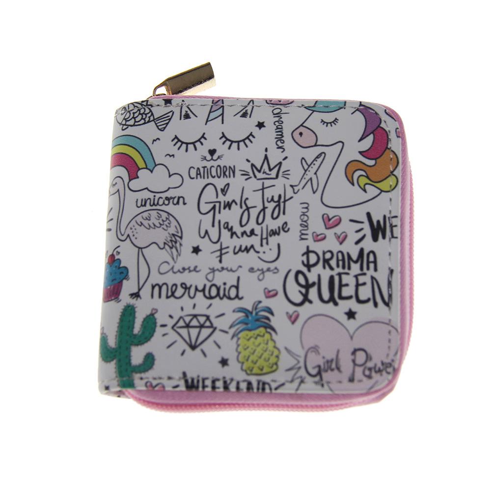 New Unicorn Short Zipper Small Wallet, Cartoon Wallet.