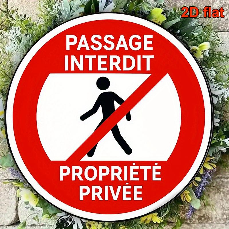 D Flat pc French Vintage Private Property No Trespassing Sign xinch Round French Text Accs Interdit Proprit Pri
