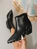  Autumn/Winter New Short Boots for Women, Metal Rivet Edges, Pointed Thick High Heels, Casual Women's Boots