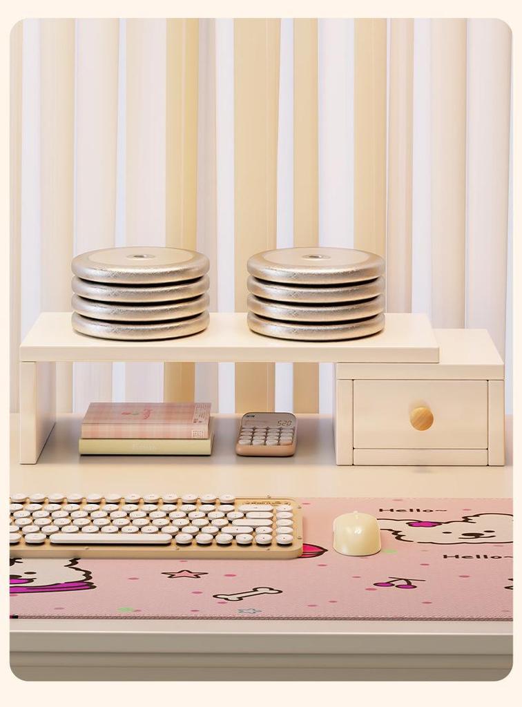 White Computer Monitor Stand with Drawer - Desk Riser for Girls