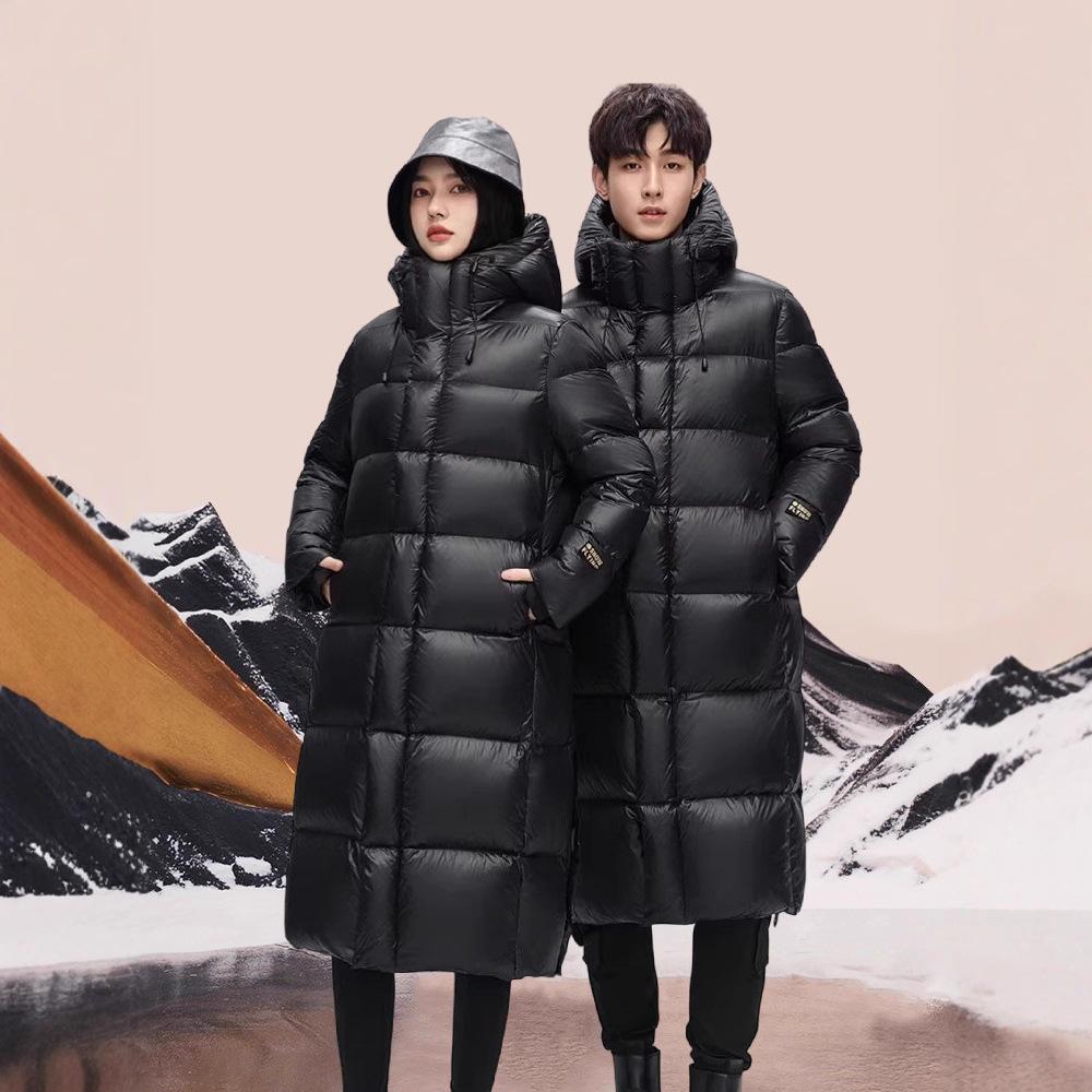 

High-end black and gold goose down jacket knee-length hooded couple s men s and women s super thickened coat 3xl чорний