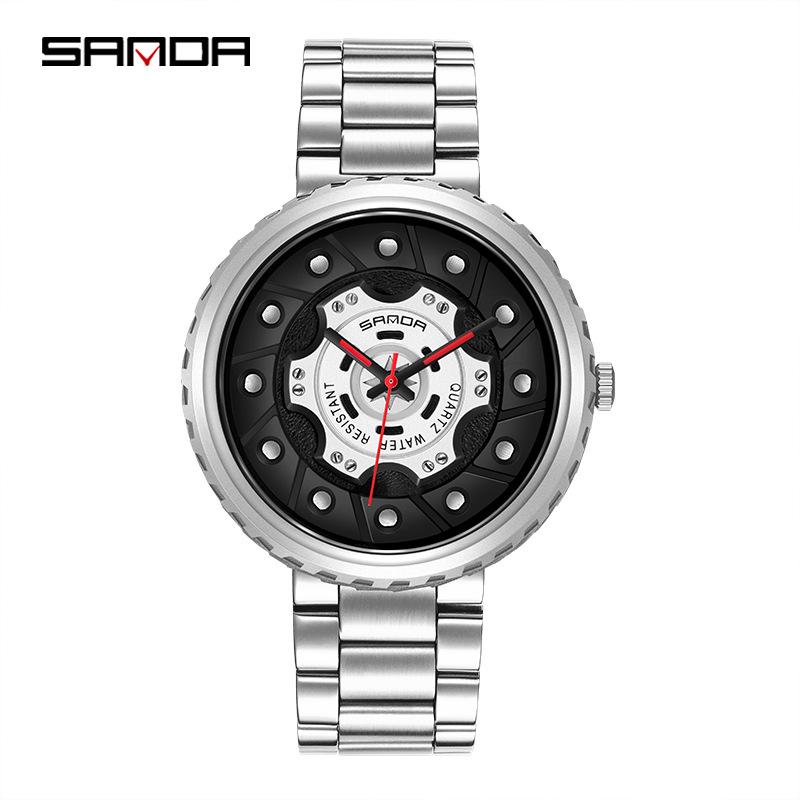 Sanda Men's Trendy Steel Band Hollow Dial Watch