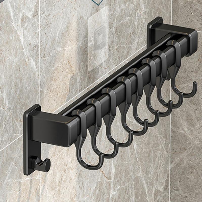 Adhesive Wall Rail with Hanging Positions, Carbon Steel Kitchen Storage Rack for Neat Home Cooking Spaces and Clear Counters