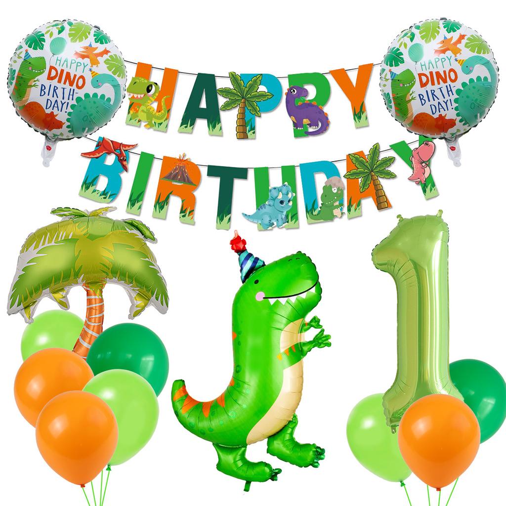 Dinosaur Theme Birthday Flag Green Dinosaur Aluminum Film Balloon Children'S Birthday Party Balloon Decoration