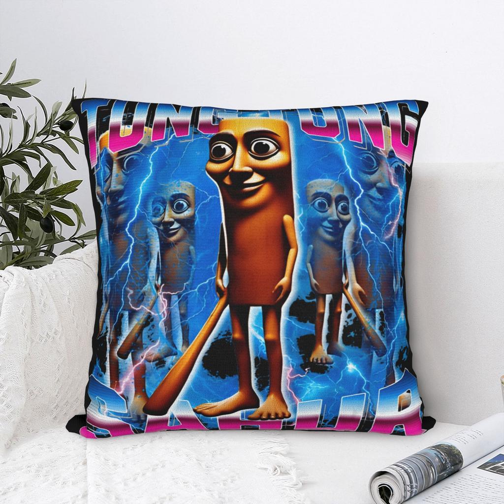 Bizzarro Tung Tung Sahur Divertente Gen Z Italiano Brainrot Federa Cuscino Retro Trendy Copricuscino Federe Per Ufficio Auto Decorazioni per la Casa