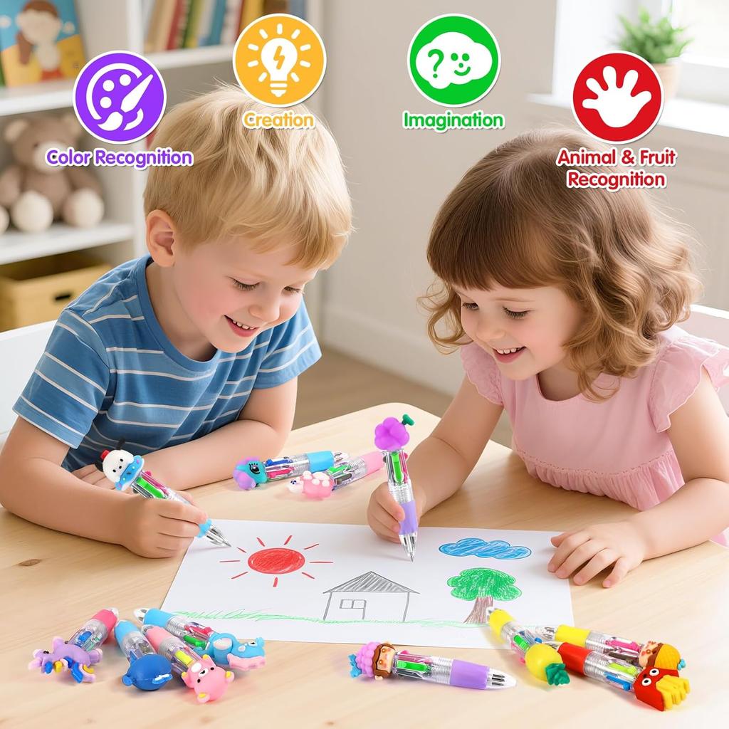 arscniek 40Pcs Multicolor Pen in One, 4-in-1 0.5mm Fine Point Cute Pens, Fun Kawaii Ballpoint Pen for Children's Party Favors, Classroom Prizes,