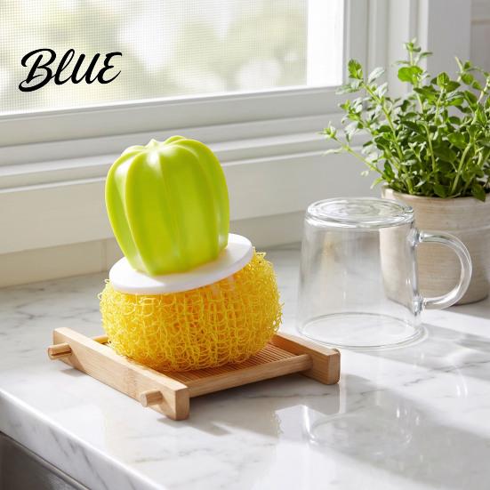 Practical Housewarming Gifts Cactus Dish Brush with Base Flexible Non Scratch Nano Scrubber Effective Material Oil Stain Remove Scrub for