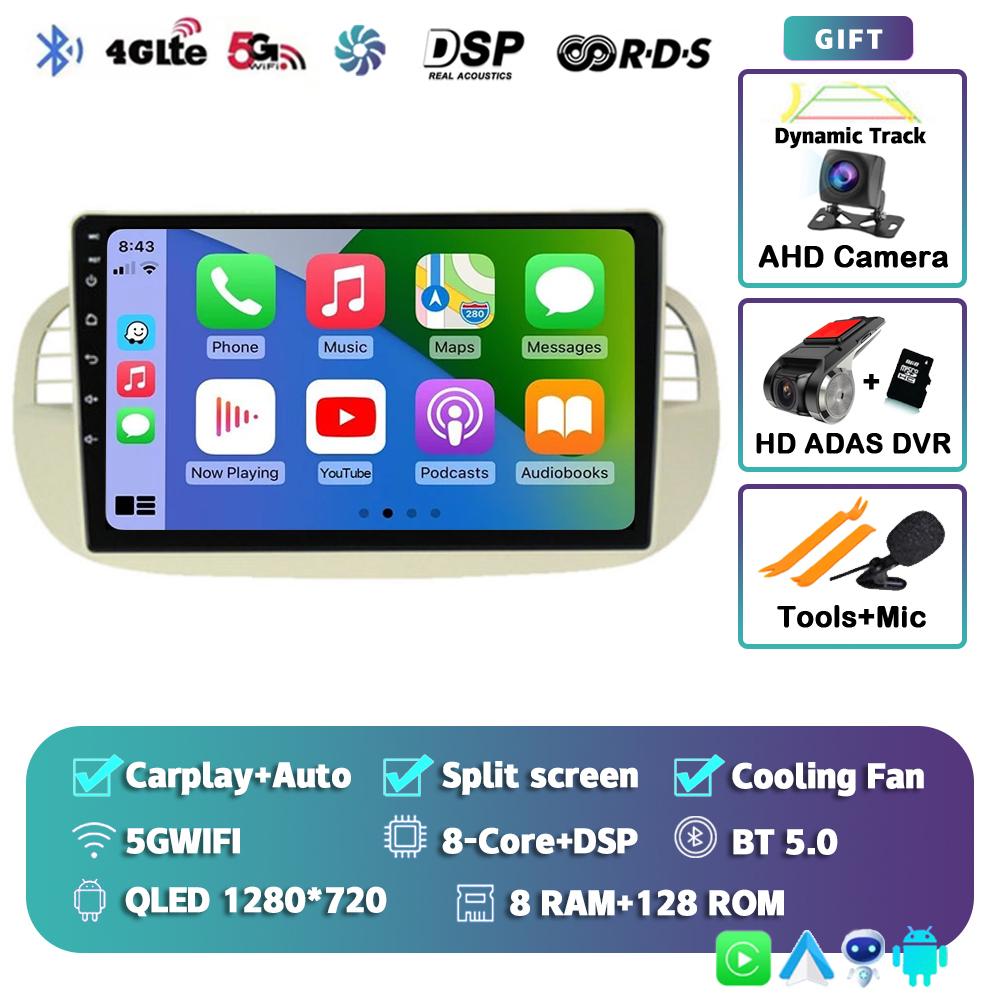Android 14 Carplay Car Radio For Fiat 500 Multimedia Video Player Navigation GPS Stereo AI Voice Head Unit 360 Camera 4G+Wifi BT