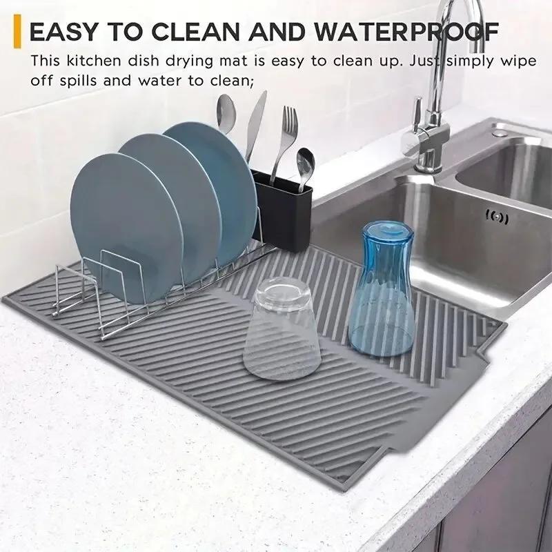 1pcs Collapsible Silicone Drain Pad Drying Mat Non-slip Kitchen Tableware Mat Heat-Resistant Coaster Multi-function Kitchen Tool