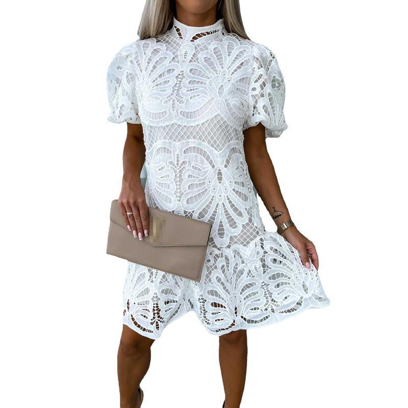 Sexy Hollow Lace Dress Fashion 2023 Sexy Hollow Lace Elegant Commuter Dress