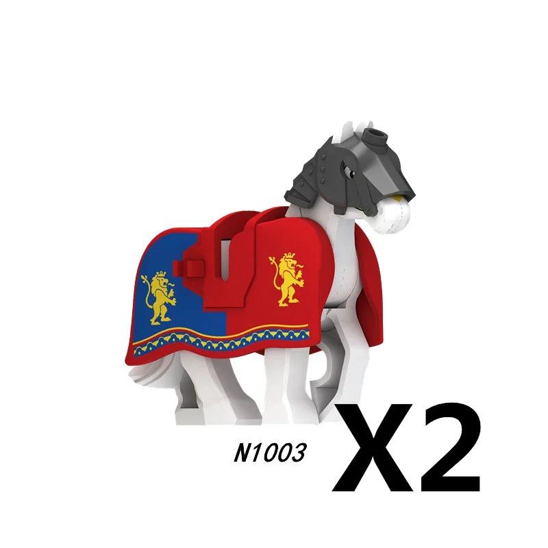 MOC Medieval Red Lion Black Eagle Castle Soldier Knight Horse Mount Building Block Military Figure Vest Armor Flag Toy Gift B036