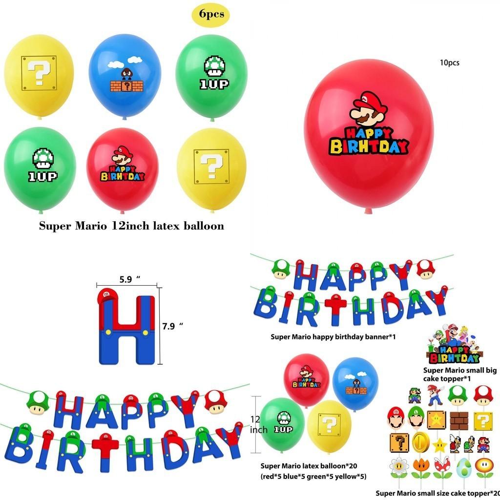 Super Mario Happy Birthday Party Decor Supplies Banner Balloon Cake Topper