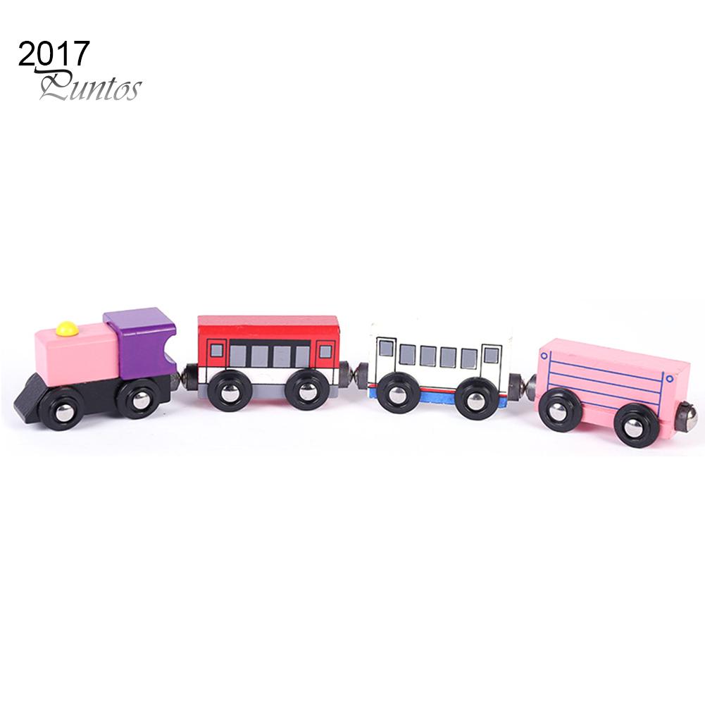 Puntos Dřevěný dětský 4dílný magnetický miniaturní model vagónu, vývojová hračka, dárek