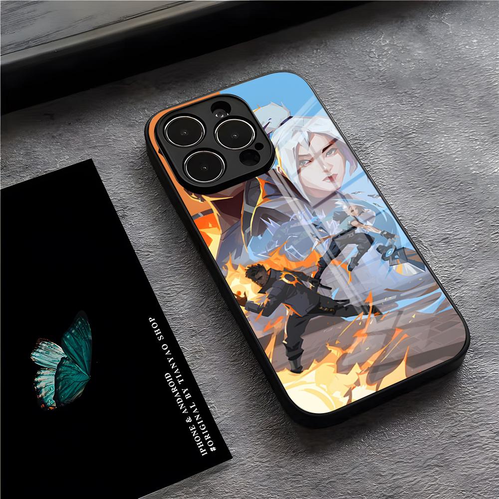 V-Valorant Spiel Handyhülle Für IPhone 17 Pro Max 15 Pro 16 14 Plus 12 13 Mini 11 Pro Stoßfeste Glasabdeckung