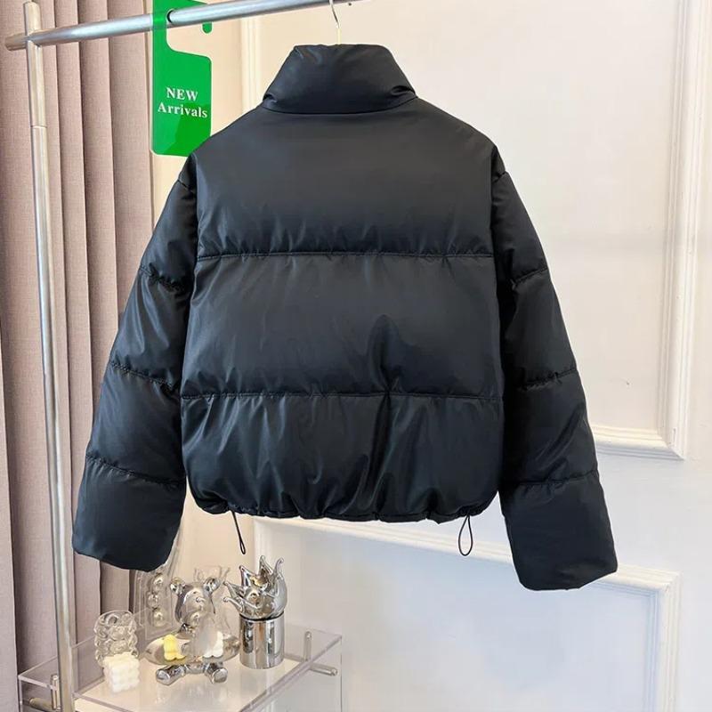 Nowa modna kurtka z kołnierzem typu stójka, krótka, ocieplana bawełną, damska, ciepła kurtka ze sznurkiem ściągającym, kurtka ocieplana bawełną, damski płaszcz