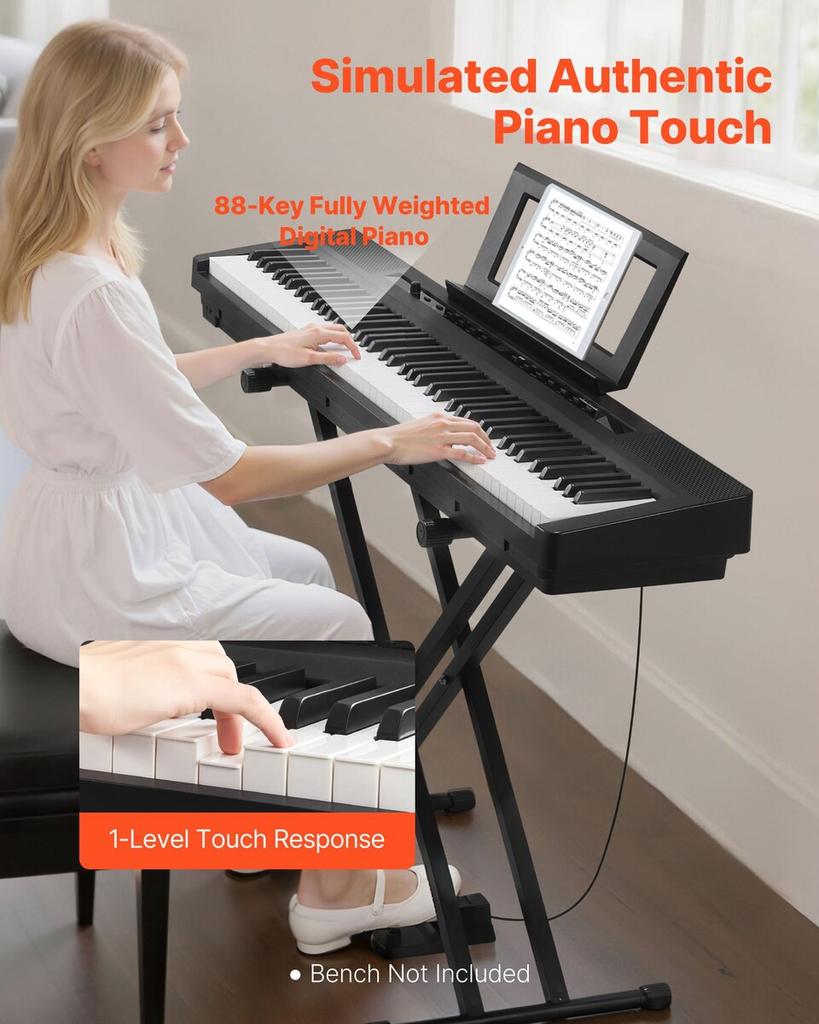 Weighted Digital Piano, 88 Keys Fully Weighted, Electric Piano Dual Keyboard & Speakers with X Stand, Sustain Pedal, Recording Function, 280 Tones,