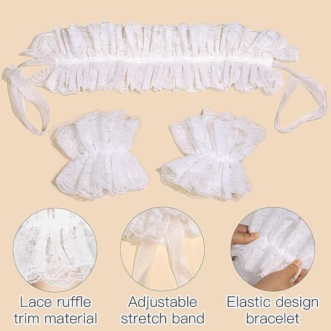 Guanti in Pizzo Bianco a Doppio Strato con Accenti di Cristallo per Eventi Formali e Feste