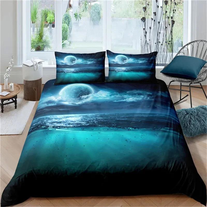 3D Ocean Waves Bedding Set Queen Size Soft Summer Sea Beach Duvet Cover Set Hawaiian Tropical Print Comforter Cover Pillowcases