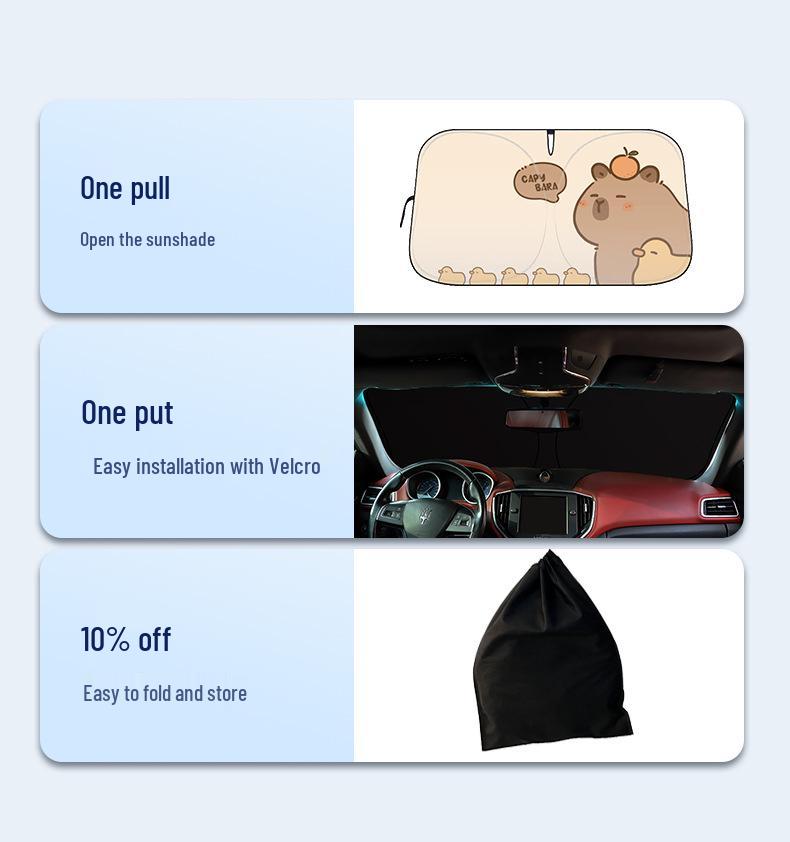 Capybara Cartoon Double Ring Car Sunshade - Cute Car Heat Insulation Front Windshield Visor