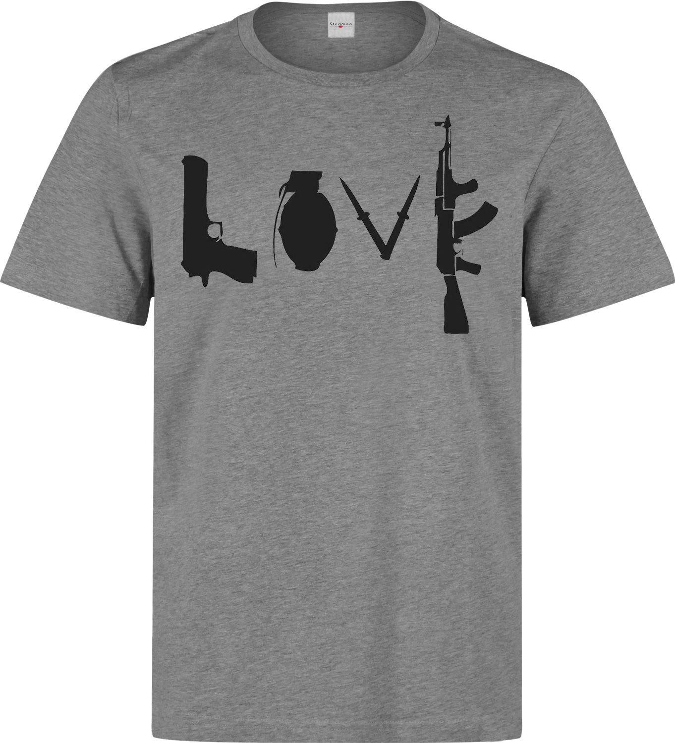Banksy Love Guns War Graffiti Revolution Grey White Printed Cotton  T-shirt 160