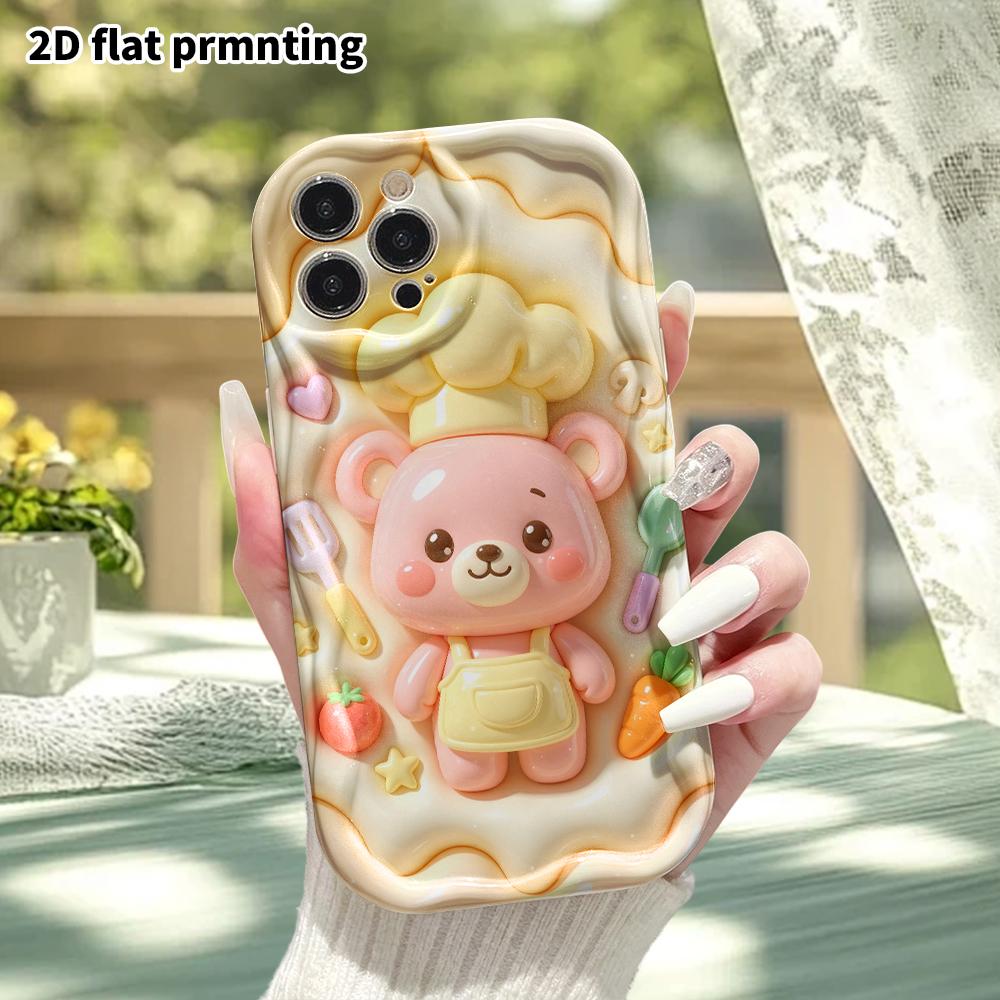 Phone Case: 2D Flat Design Suitable for iPhone 18 17 16 15 14 13 Pro Protective Case, Chef Bear, Perfect Christmas and Halloween Holiday Gift